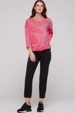 Damen CAMP DAVID & SOCCX Ausbrenner-Shirt mit Artwork pinky red
