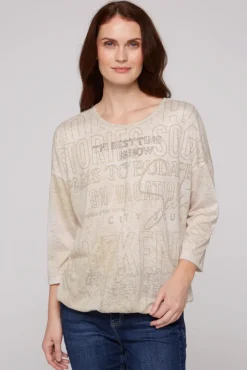 Damen CAMP DAVID & SOCCX Ausbrenner-Shirt mit Artwork stone beige