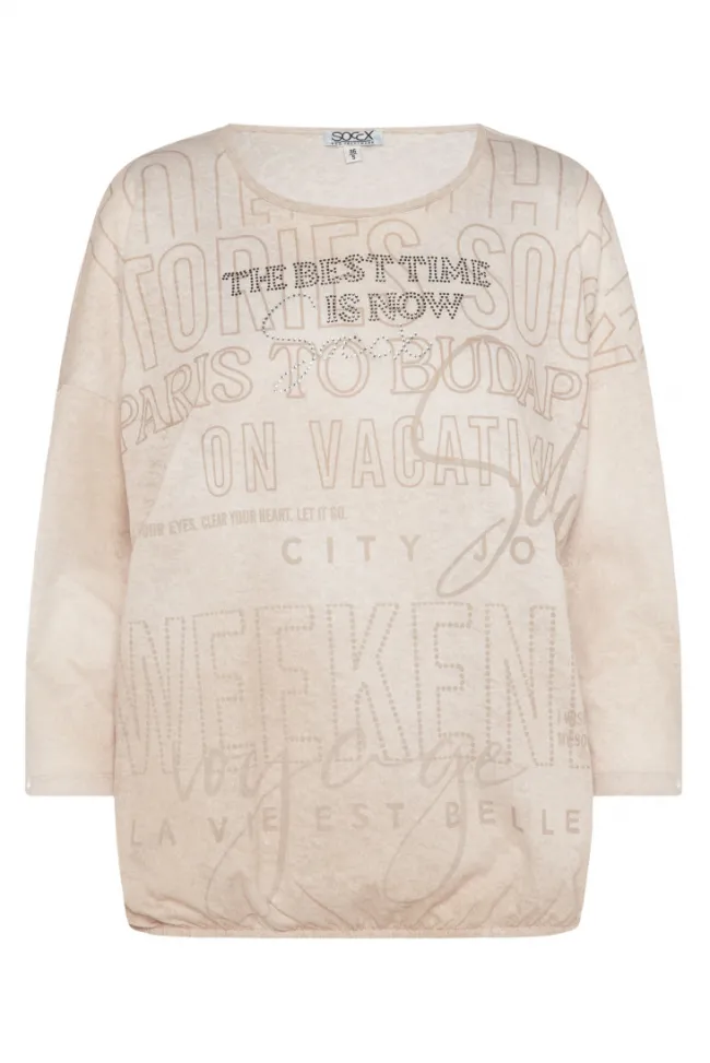 Damen CAMP DAVID & SOCCX Ausbrenner-Shirt mit Artwork stone beige