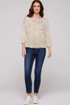 Damen CAMP DAVID & SOCCX Ausbrenner-Shirt mit Artwork stone beige