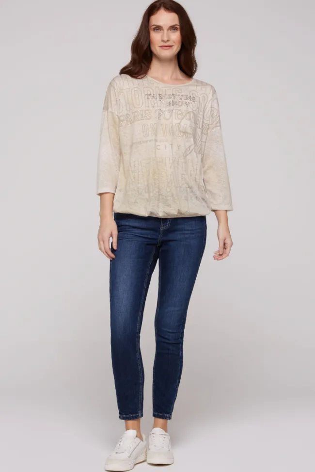 Damen CAMP DAVID & SOCCX Ausbrenner-Shirt mit Artwork stone beige