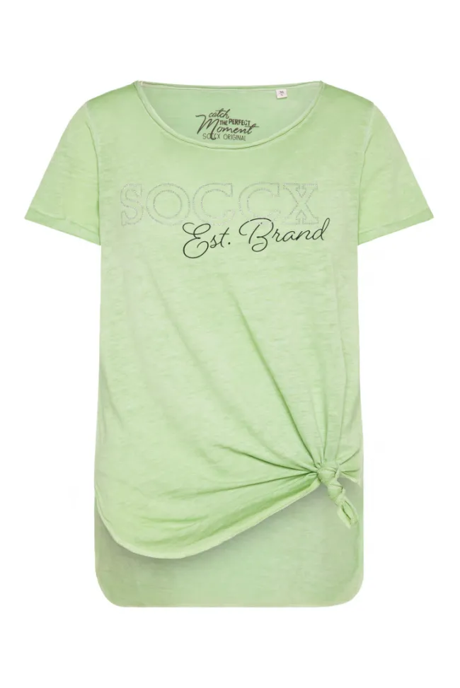Damen CAMP DAVID & SOCCX Ausbrenner-Shirt mit Logo aus Schmucksteinen light green