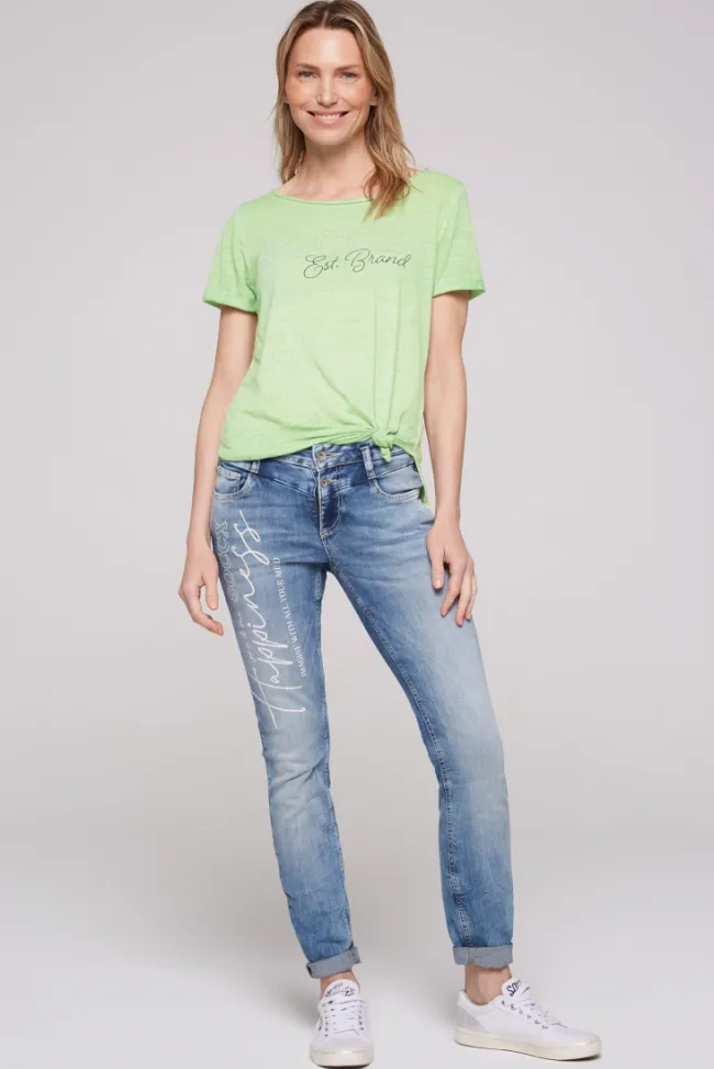 Damen CAMP DAVID & SOCCX Ausbrenner-Shirt mit Logo aus Schmucksteinen light green