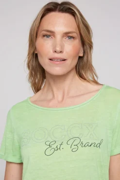 Damen CAMP DAVID & SOCCX Ausbrenner-Shirt mit Logo aus Schmucksteinen light green