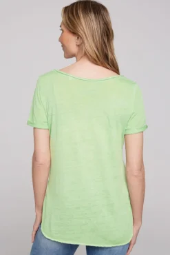 Damen CAMP DAVID & SOCCX Ausbrenner-Shirt mit Logo aus Schmucksteinen light green