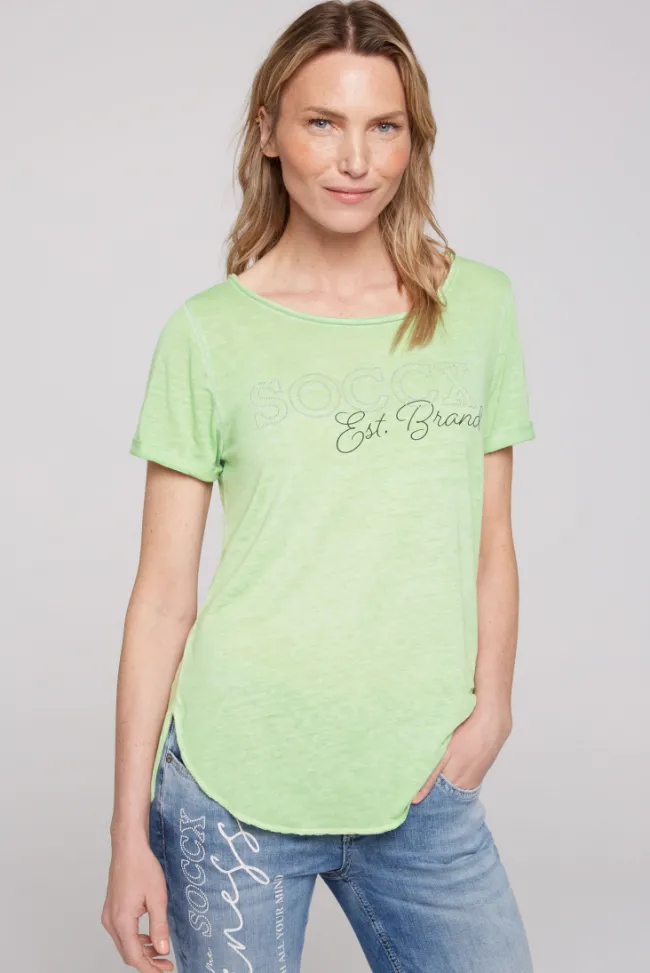 Damen CAMP DAVID & SOCCX Ausbrenner-Shirt mit Logo aus Schmucksteinen light green