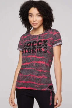 Damen CAMP DAVID & SOCCX Ausbrenner-Shirt mit Pailletten-Logo pinky red