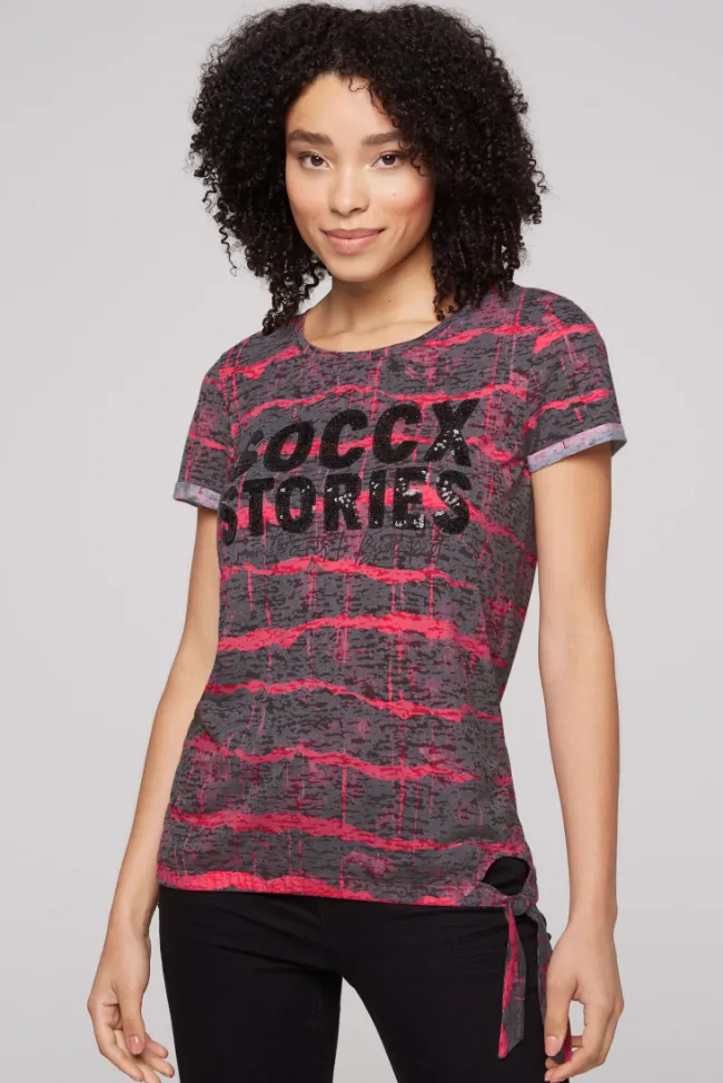 Damen CAMP DAVID & SOCCX Ausbrenner-Shirt mit Pailletten-Logo pinky red