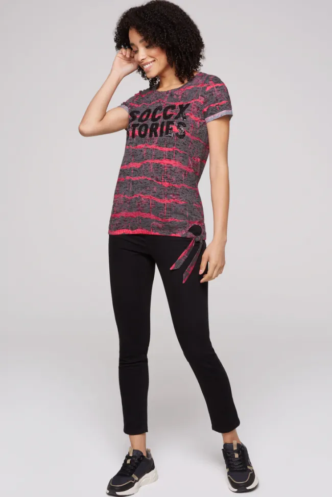 Damen CAMP DAVID & SOCCX Ausbrenner-Shirt mit Pailletten-Logo pinky red
