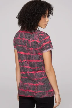 Damen CAMP DAVID & SOCCX Ausbrenner-Shirt mit Pailletten-Logo pinky red