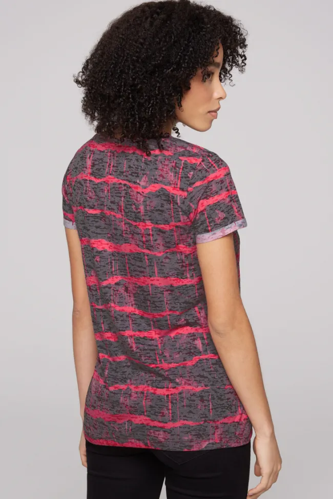 Damen CAMP DAVID & SOCCX Ausbrenner-Shirt mit Pailletten-Logo pinky red