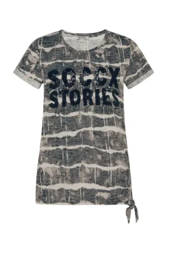 Damen CAMP DAVID & SOCCX Ausbrenner-Shirt mit Pailletten-Logo stone beige