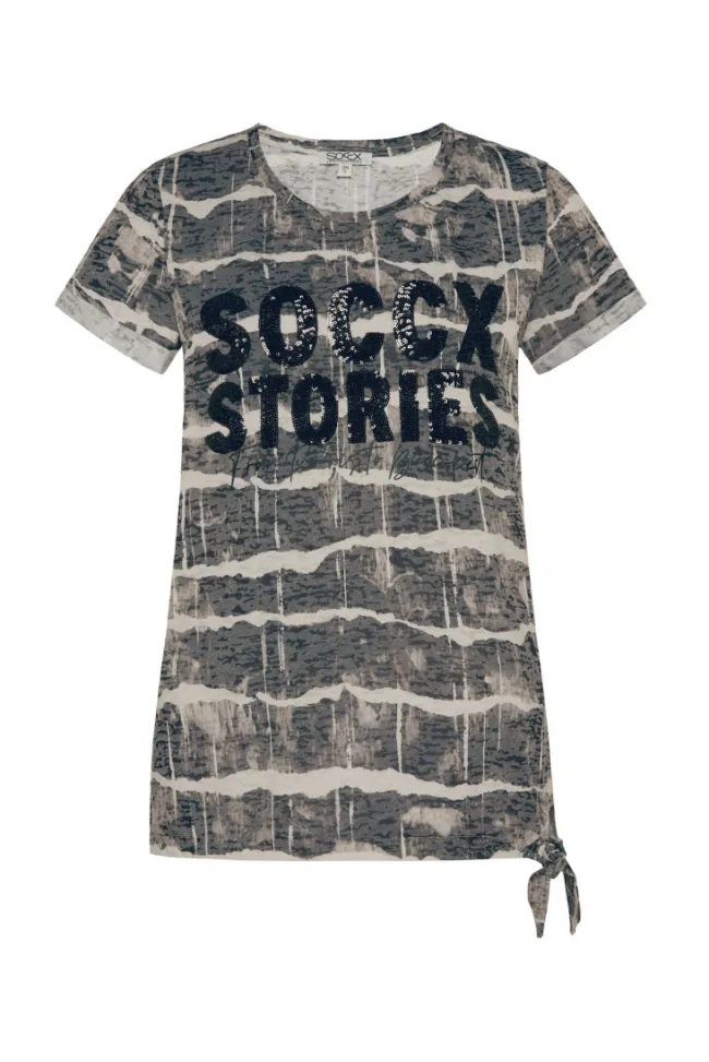 Damen CAMP DAVID & SOCCX Ausbrenner-Shirt mit Pailletten-Logo stone beige