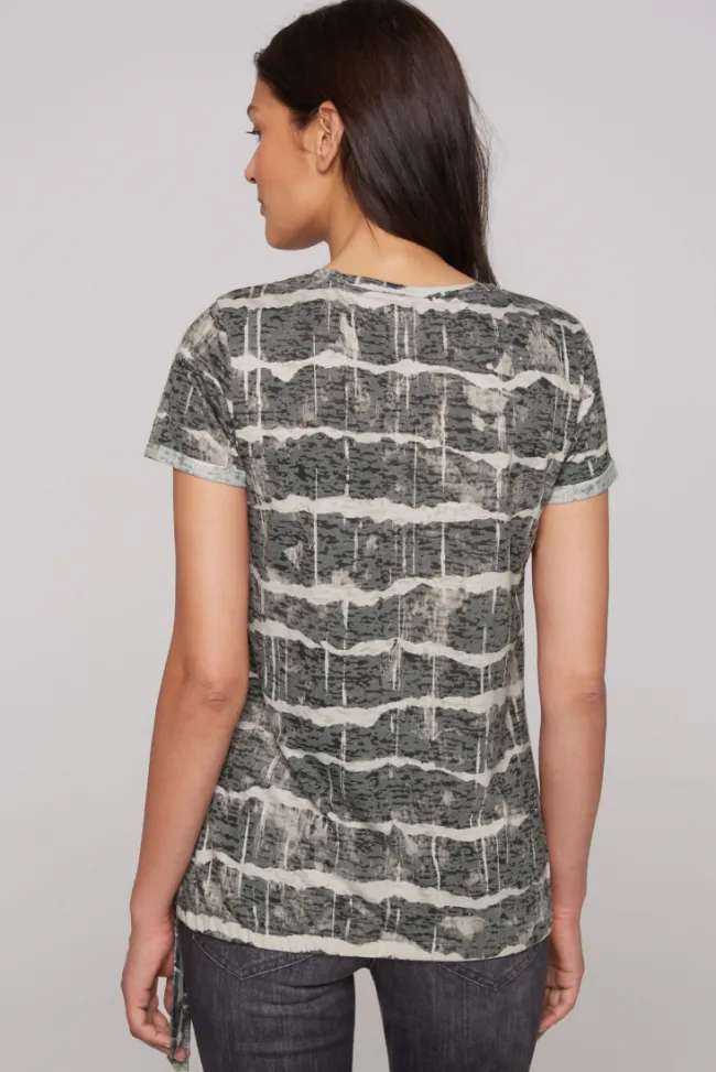 Damen CAMP DAVID & SOCCX Ausbrenner-Shirt mit Pailletten-Logo stone beige