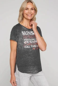 Damen CAMP DAVID & SOCCX Ausbrenner-T-Shirt mit Frontprint