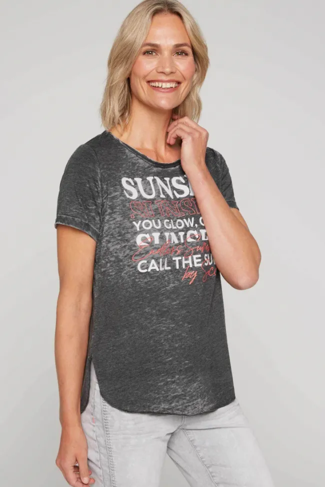 Damen CAMP DAVID & SOCCX Ausbrenner-T-Shirt mit Frontprint