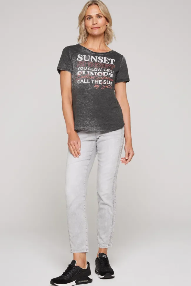 Damen CAMP DAVID & SOCCX Ausbrenner-T-Shirt mit Frontprint