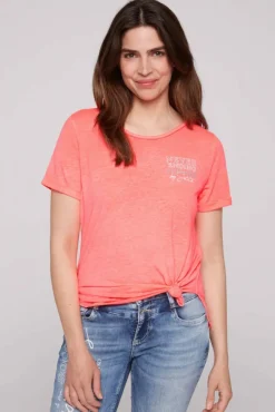 Damen CAMP DAVID & SOCCX Ausbrenner-T-Shirt mit Rücken-Print neon pink