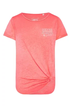 Damen CAMP DAVID & SOCCX Ausbrenner-T-Shirt mit Rücken-Print neon pink