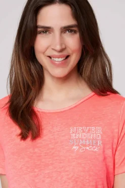 Damen CAMP DAVID & SOCCX Ausbrenner-T-Shirt mit Rücken-Print neon pink