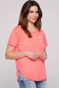 Damen CAMP DAVID & SOCCX Ausbrenner-T-Shirt mit Rücken-Print neon pink