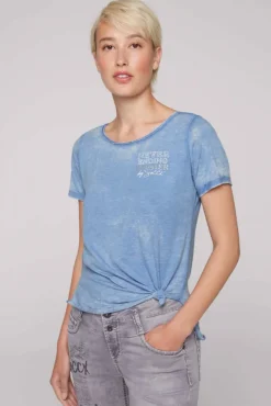 Damen CAMP DAVID & SOCCX Ausbrenner-T-Shirt mit Rücken-Print airy blue