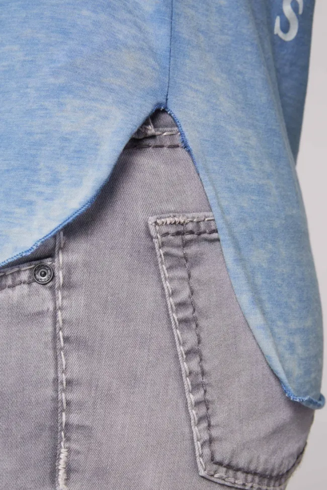 Damen CAMP DAVID & SOCCX Ausbrenner-T-Shirt mit Rücken-Print airy blue