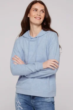 Damen CAMP DAVID & SOCCX Basic Hoodie aus Flauschstrick cool blue