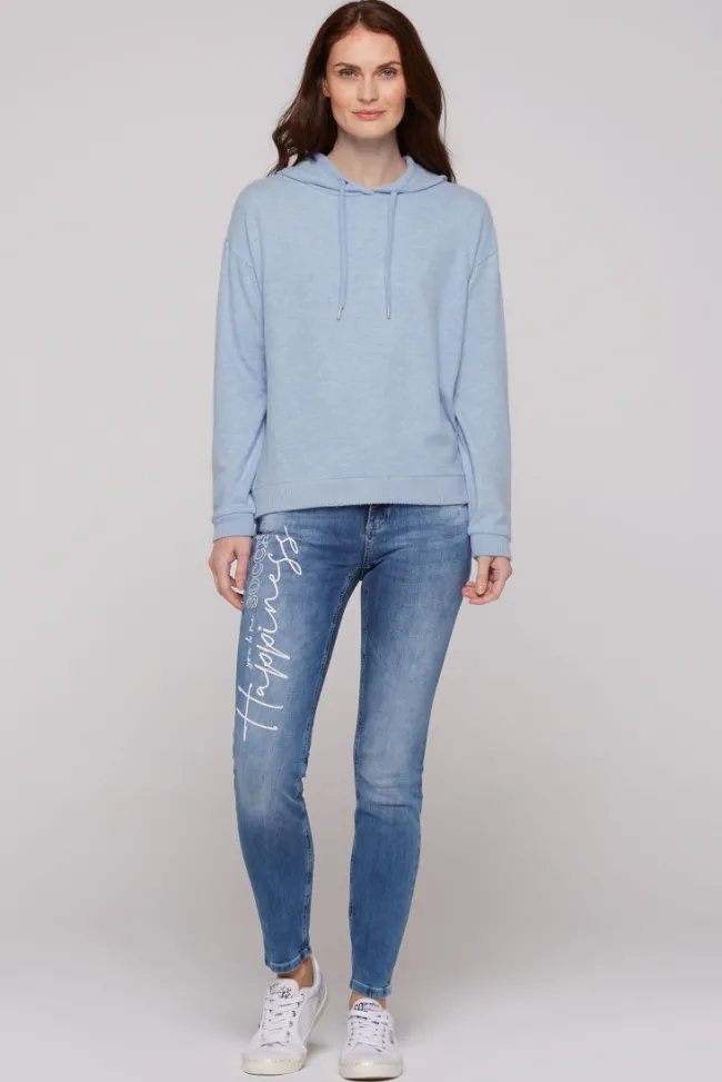 Damen CAMP DAVID & SOCCX Basic Hoodie aus Flauschstrick cool blue