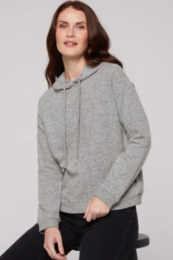 Damen CAMP DAVID & SOCCX Basic Hoodie aus Flauschstrick grey melange