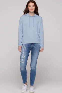 Damen CAMP DAVID & SOCCX Basic Hoodie aus Flauschstrick cool blue