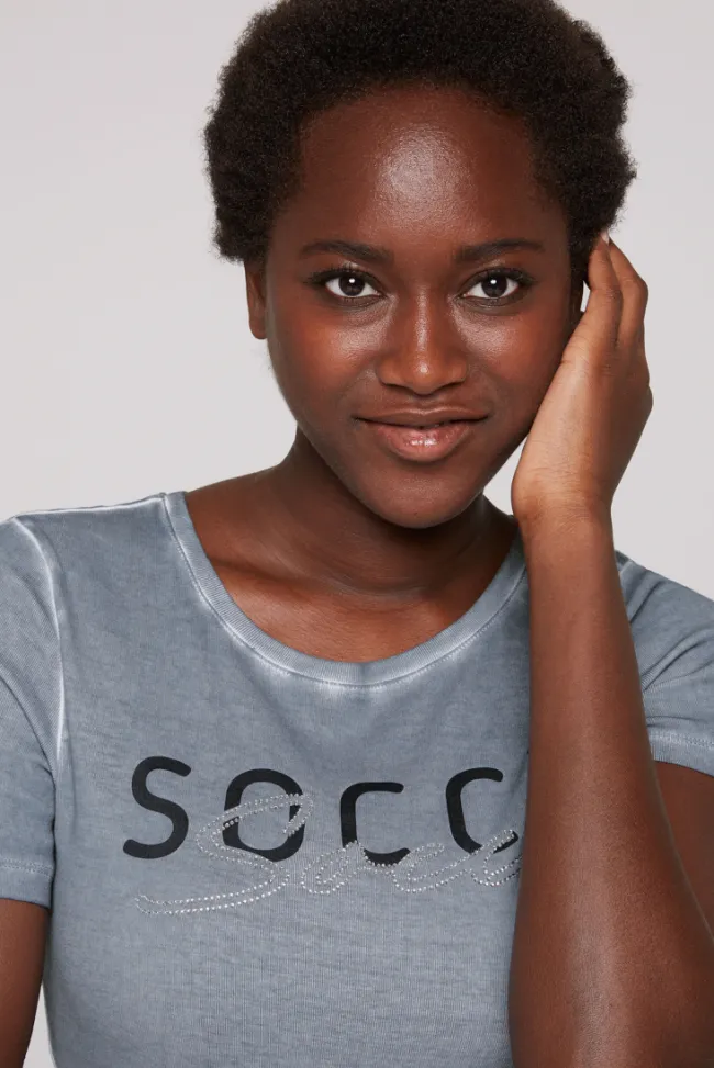 Damen CAMP DAVID & SOCCX Basic Logo T-Shirt Oil Dyed cold grey