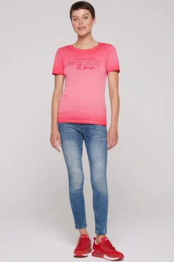 Damen CAMP DAVID & SOCCX Basic Logo T-Shirt Oil Dyed clear red