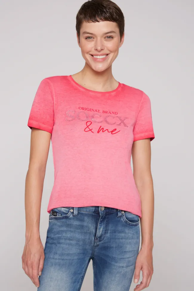 Damen CAMP DAVID & SOCCX Basic Logo T-Shirt Oil Dyed clear red