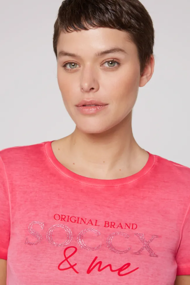 Damen CAMP DAVID & SOCCX Basic Logo T-Shirt Oil Dyed clear red