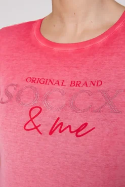 Damen CAMP DAVID & SOCCX Basic Logo T-Shirt Oil Dyed clear red