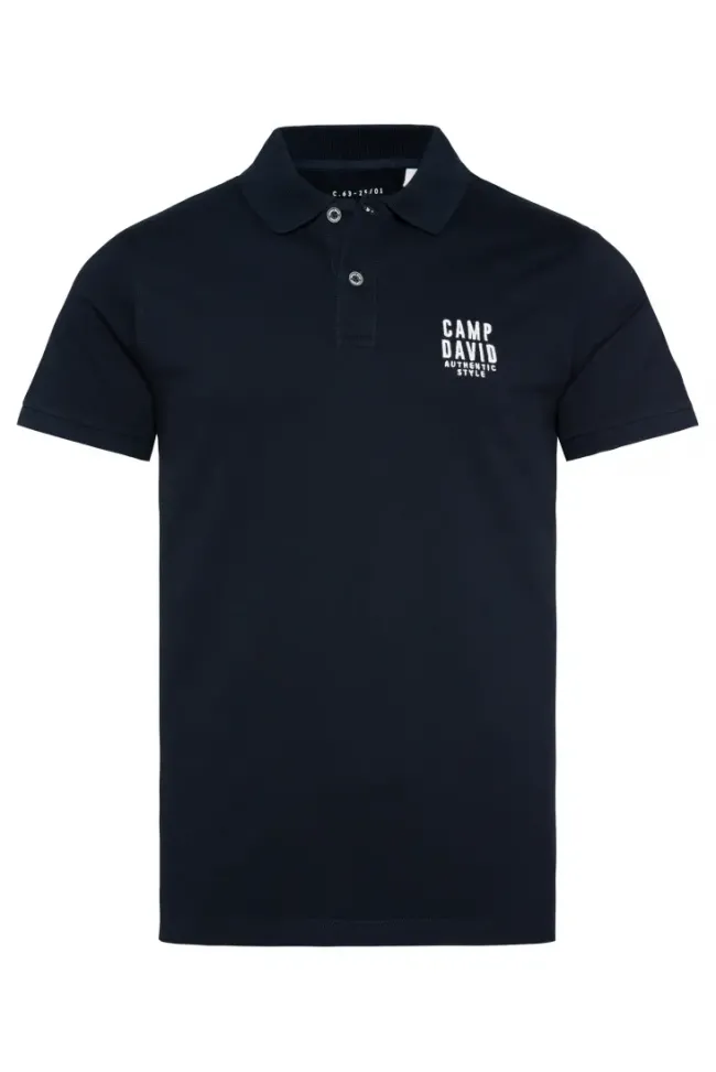 Herren CAMP DAVID & SOCCX Basic Pikee-Polo mit Logo-Stickerei blue navy