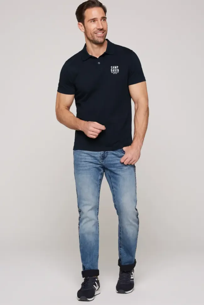 Herren CAMP DAVID & SOCCX Basic Pikee-Polo mit Logo-Stickerei blue navy