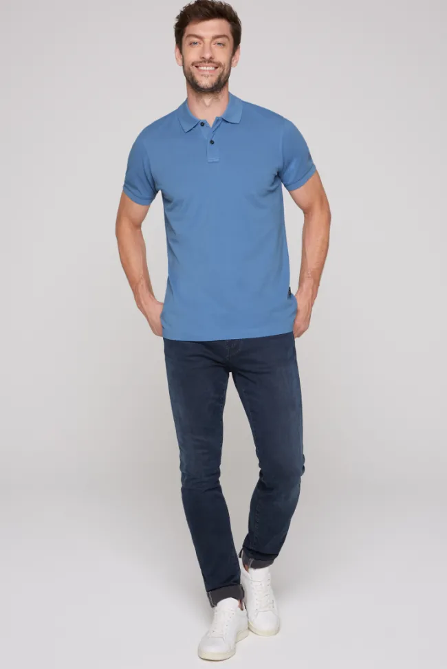 Herren CAMP DAVID & SOCCX Basic Pikee-Polo mit Trikotkragen sky blue