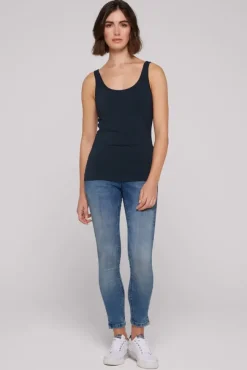 Damen CAMP DAVID & SOCCX Basic Top mit Mini Logo Print blue navy