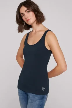 Damen CAMP DAVID & SOCCX Basic  Top mit  Mini Logo Print blue navy
