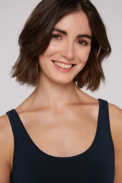 Damen CAMP DAVID & SOCCX Basic Top mit Mini Logo Print blue navy