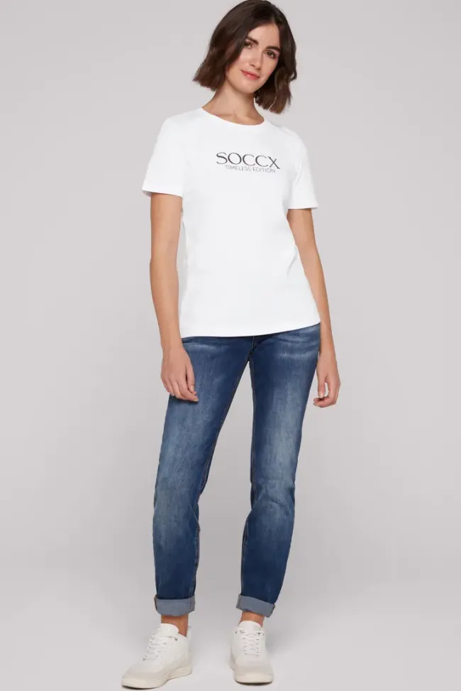 Damen CAMP DAVID & SOCCX Basic T-Shirt mit Logo Print
