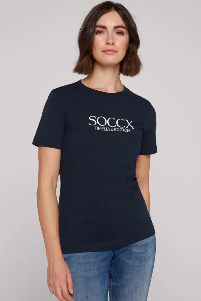 Damen CAMP DAVID & SOCCX Basic T-Shirt mit Logo Print blue navy