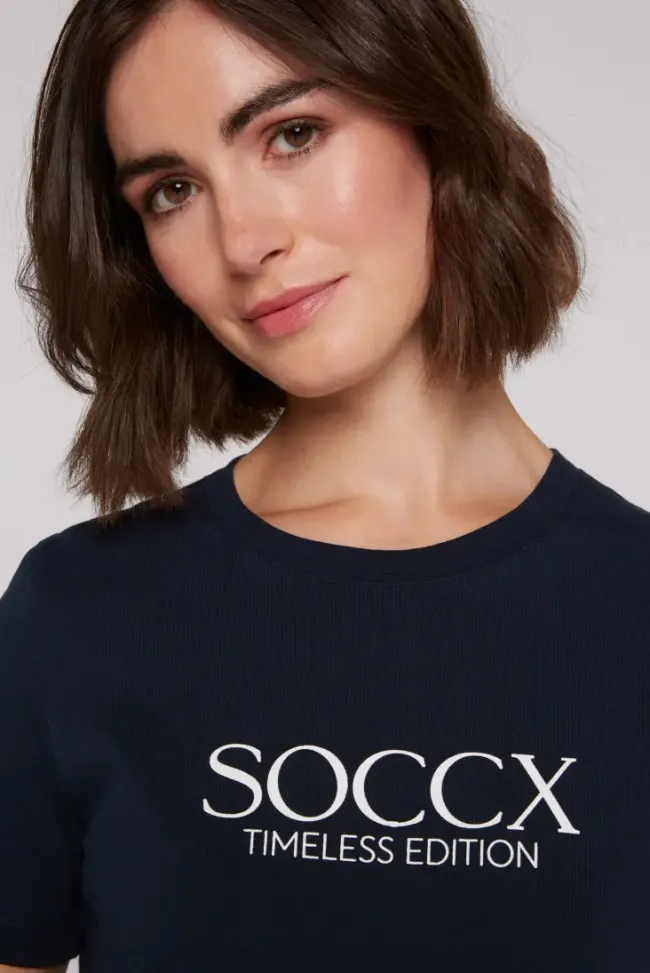 Damen CAMP DAVID & SOCCX Basic T-Shirt mit Logo Print blue navy
