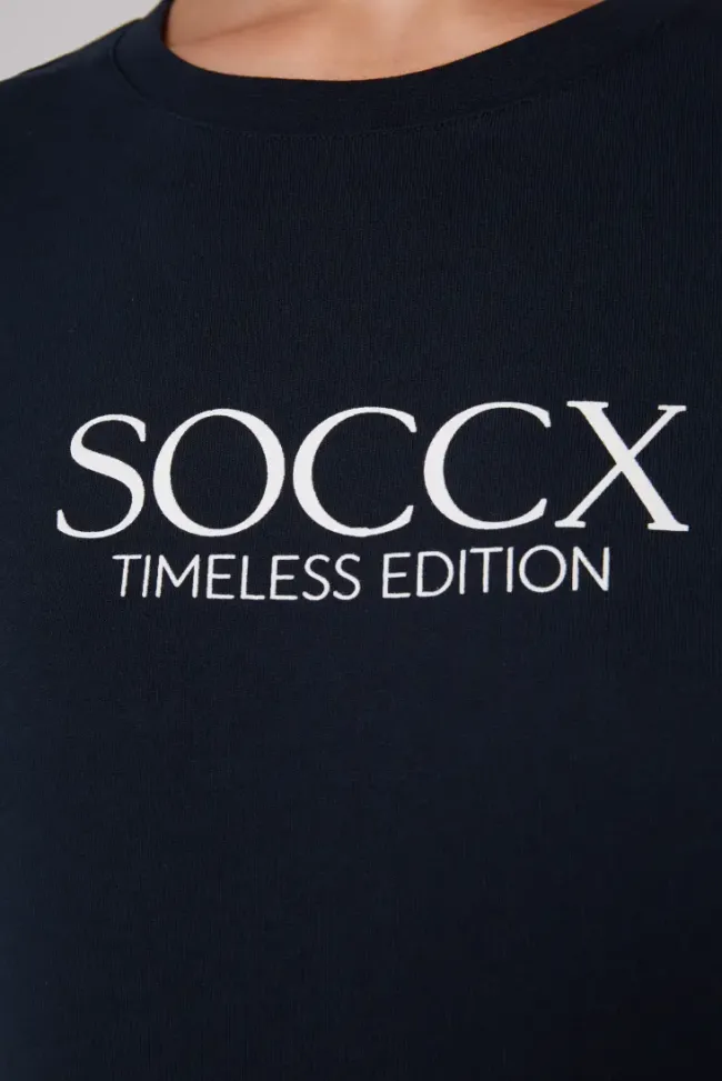 Damen CAMP DAVID & SOCCX Basic T-Shirt mit Logo Print blue navy