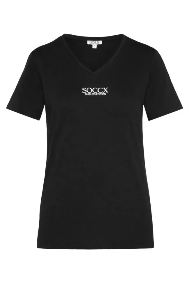 Damen CAMP DAVID & SOCCX Basic T-Shirt mit V-Ausschnitt und Logo