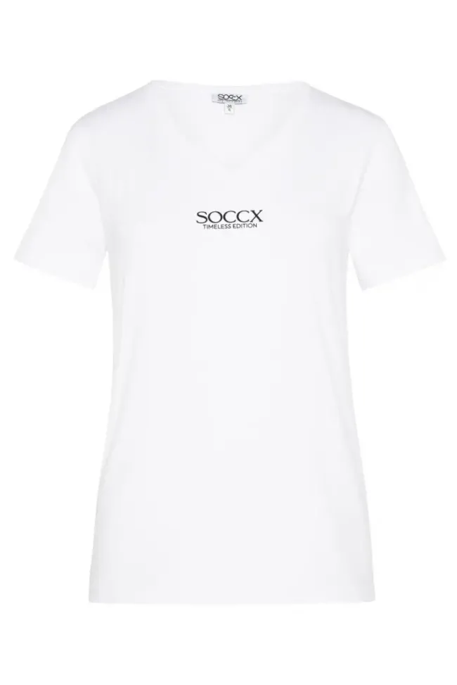 Damen CAMP DAVID & SOCCX Basic T-Shirt mit V-Ausschnitt und Logo