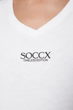 Damen CAMP DAVID & SOCCX Basic T-Shirt mit V-Ausschnitt und Logo