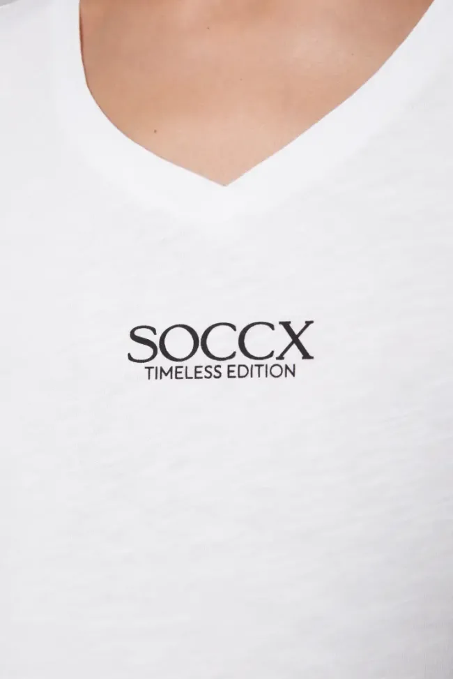Damen CAMP DAVID & SOCCX Basic T-Shirt mit V-Ausschnitt und Logo